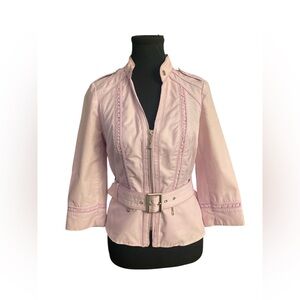 White House Black Market Pink Utility Jacket with Belted Waist EUC 4